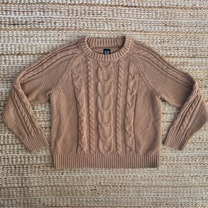Gap Camel Brown Cableknit Pullover Sweater Women’s Size S Fisherman Style